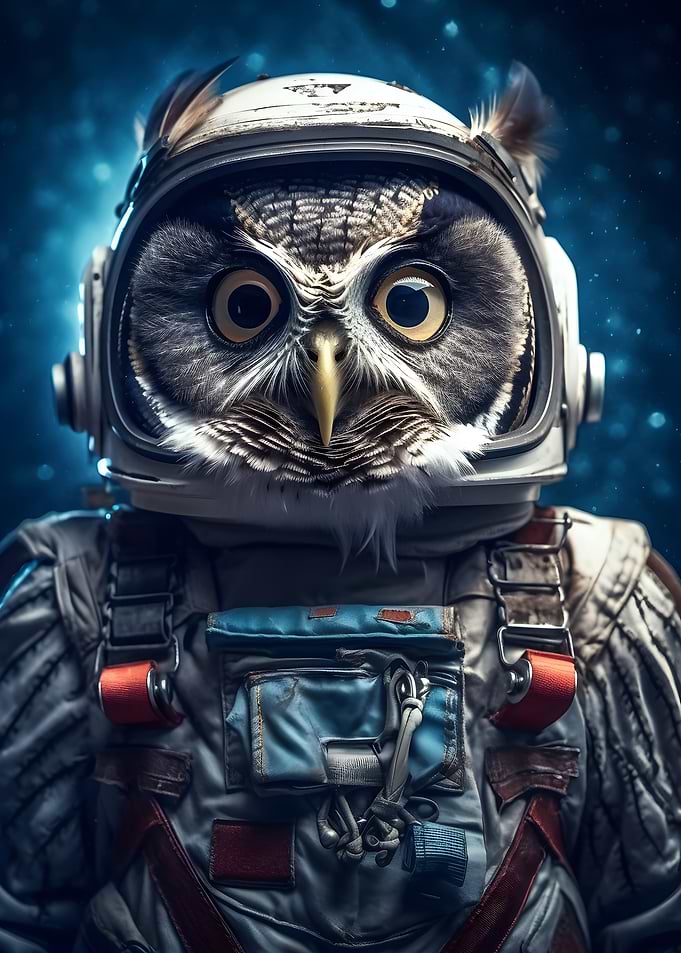Owl Astronaut in Space Suit