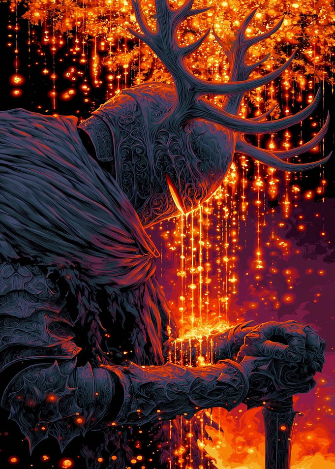 Dark Knight with Antlers and Fire