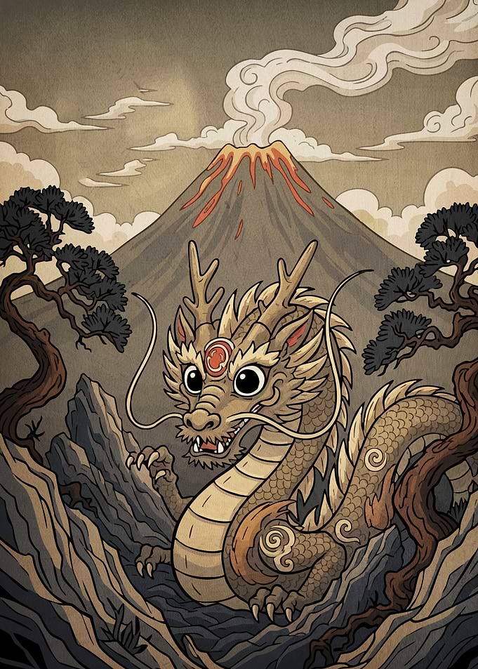Cartoon Dragon Volcano