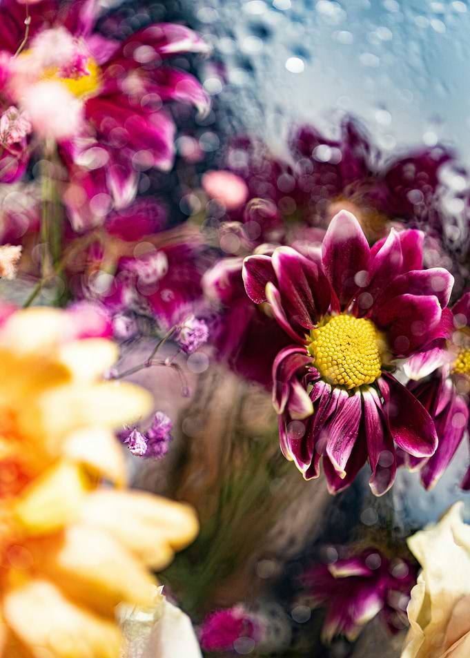 Floral arrangement with water droplet effect