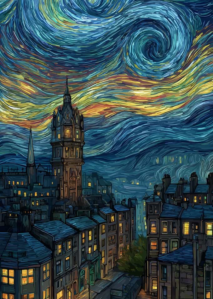 Edinburgh cityscape in Van Gogh style