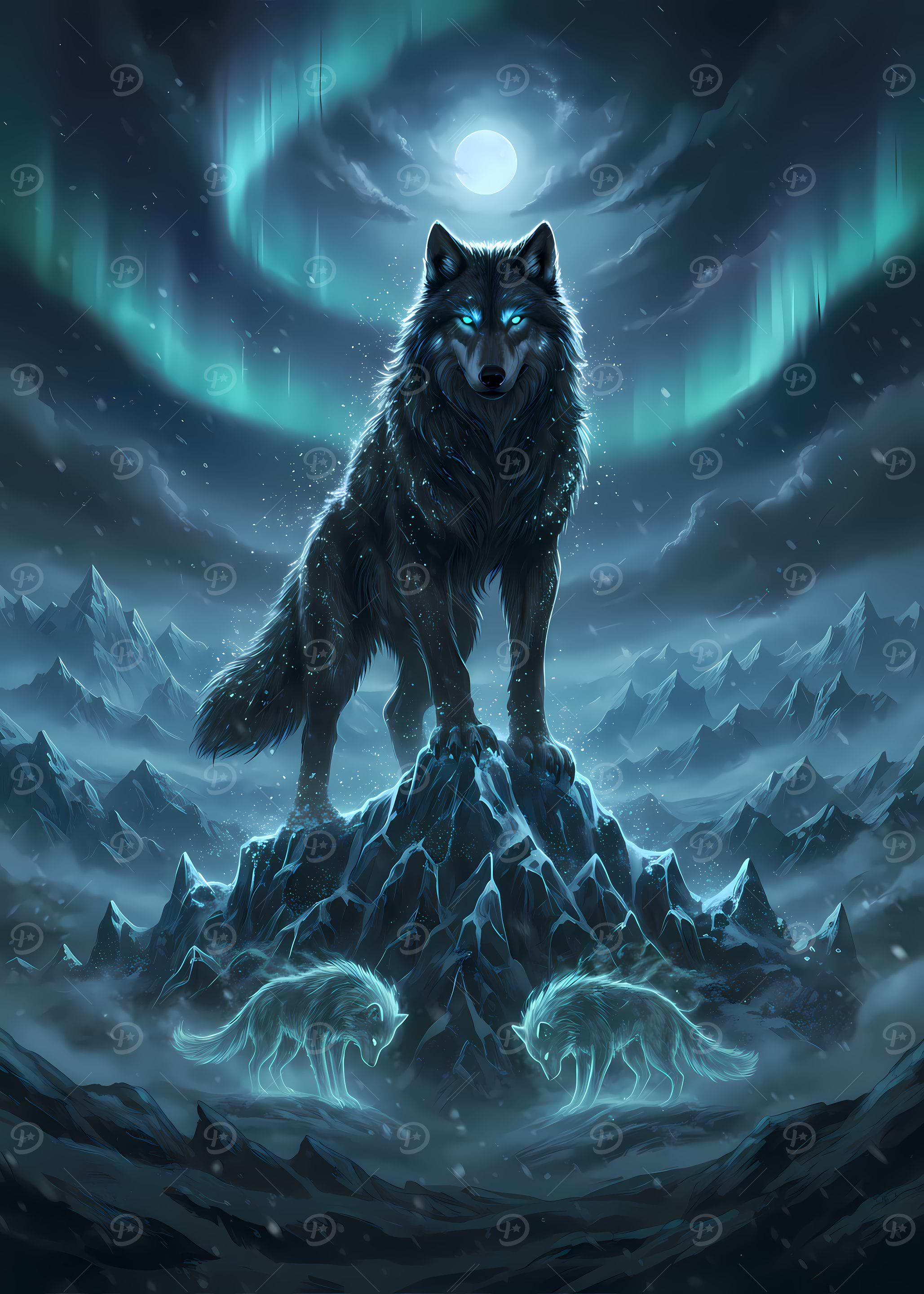 Mystic Alpha Wolf' — Mythical Creatures Posters Printed on Metal