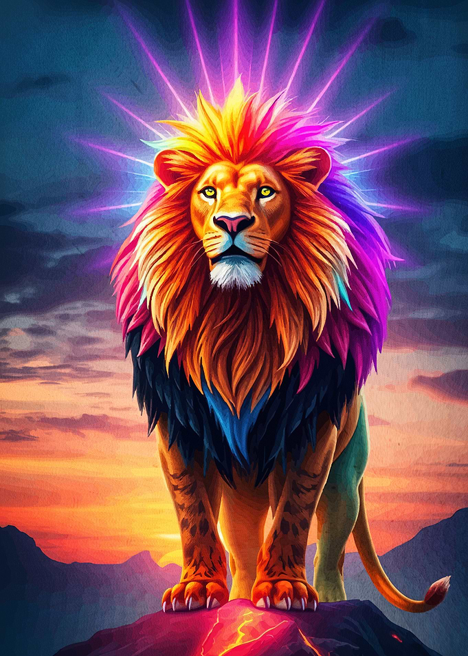 Colorful Lion Glowing Mane