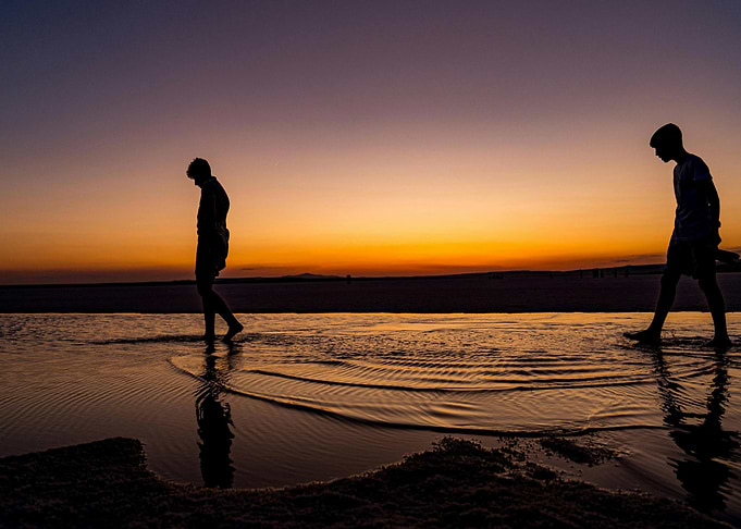 Sunset Beach Walk Silhouettes