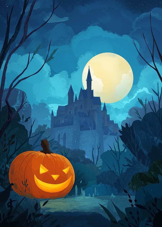 Halloween Pumpkin Castle Night