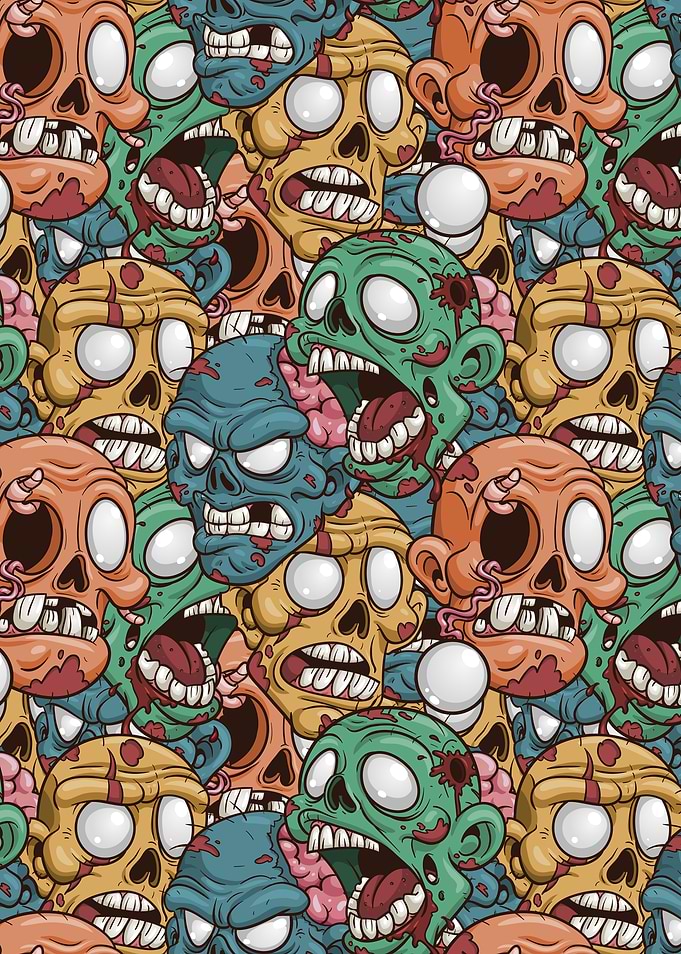 Zombie Heads Cartoon Seamless Pattern