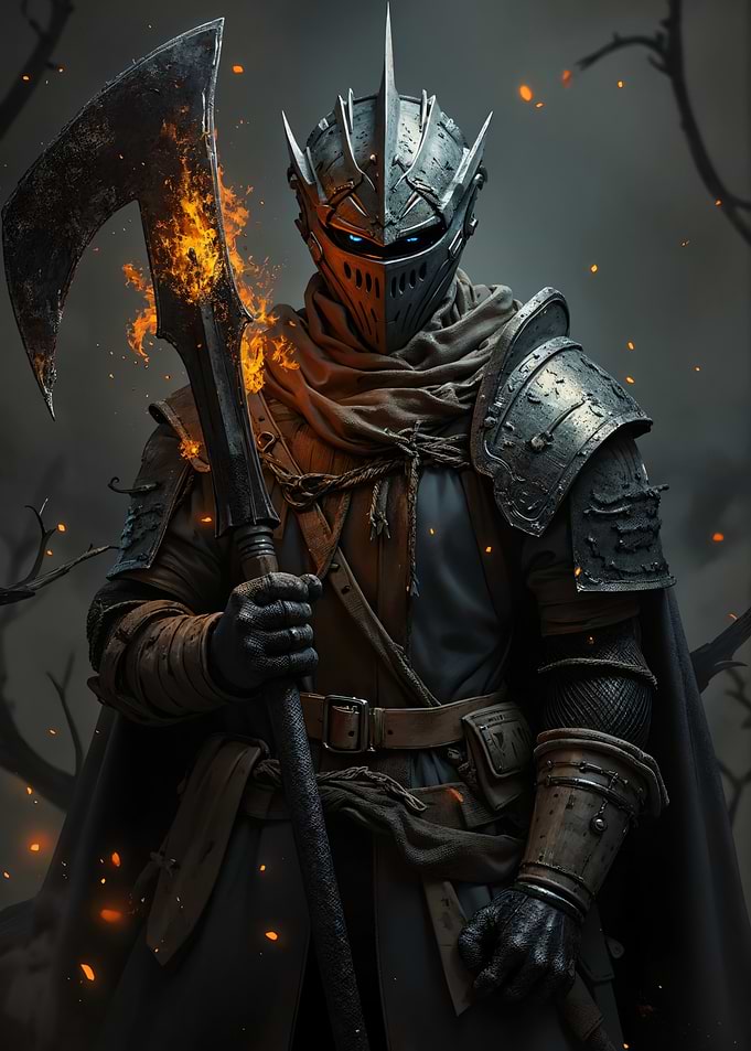 Armored Knight with Flaming Axe