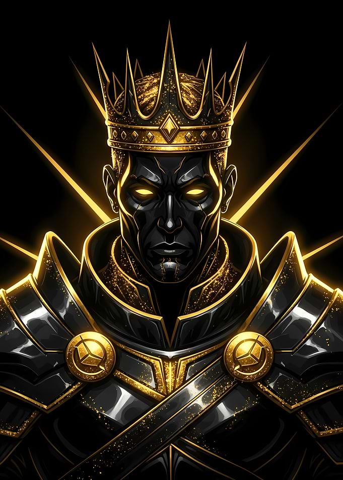Golden Crowned King in Black Armor