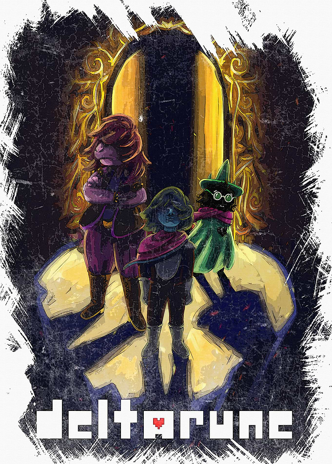 Deltarune characters in front of door