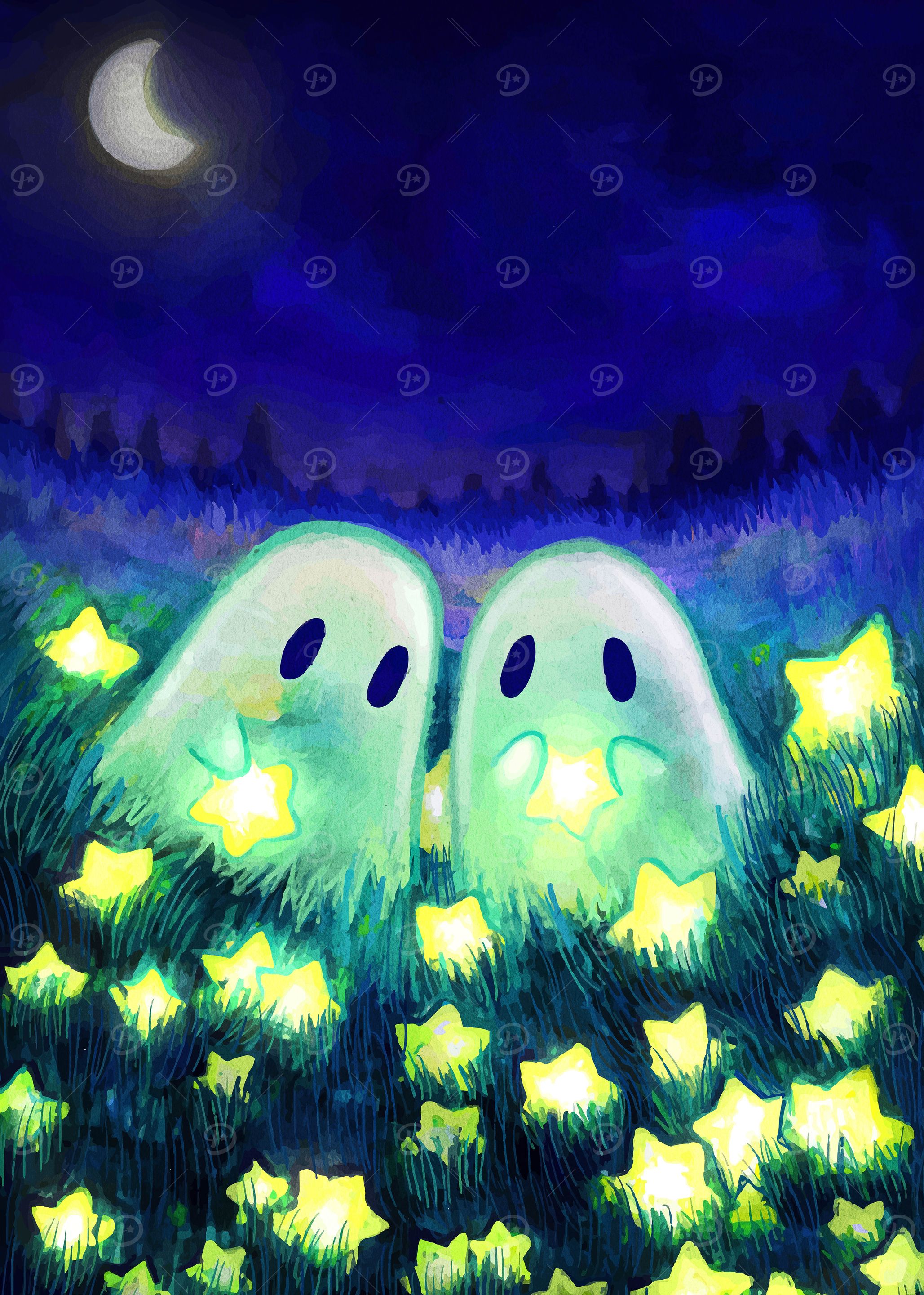 Two Ghosts with Stars in a Field