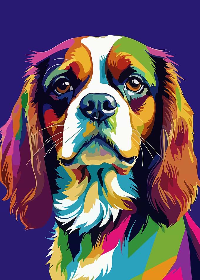 Colorful Cavalier King Charles Spaniel Portrait