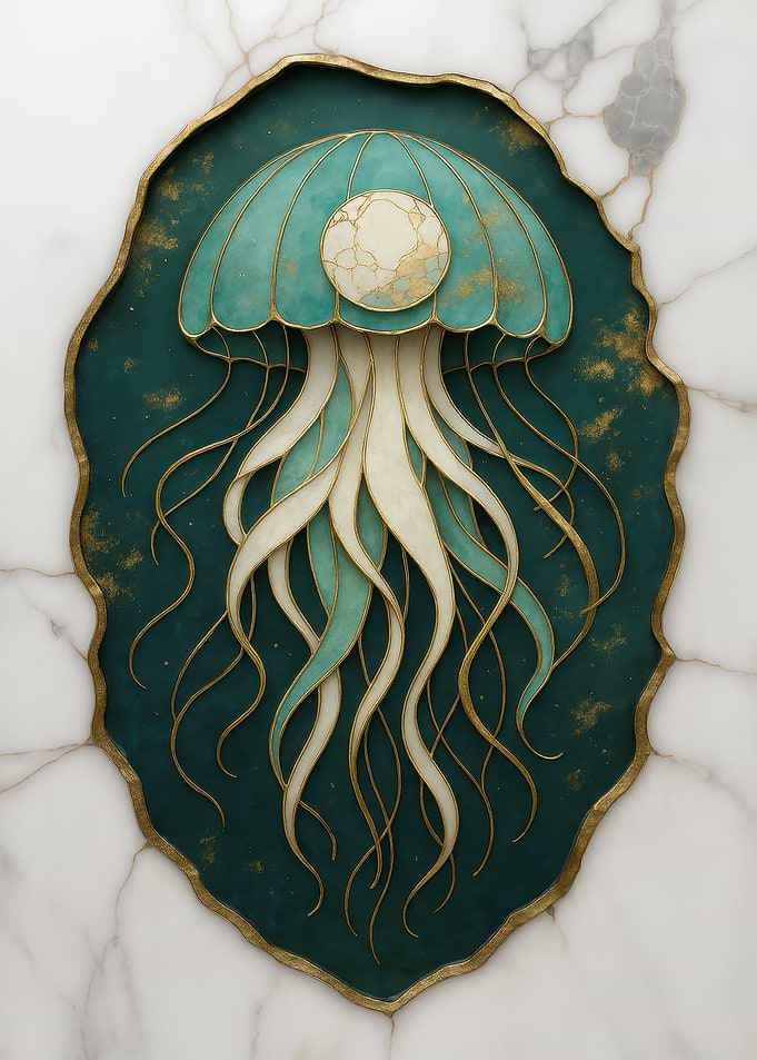 Elegant Jellyfish Art with Gold Accents