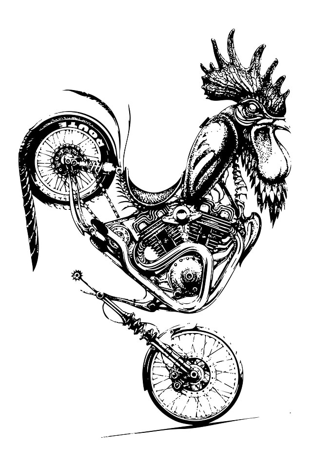 Steampunk Rooster Motorcycle Hybrid Illustration