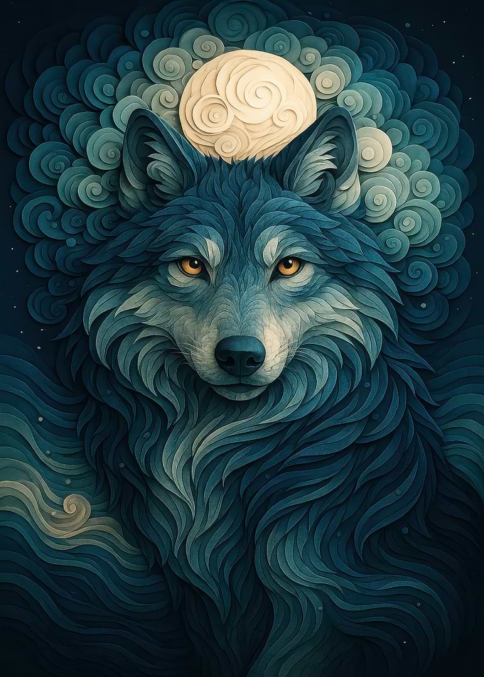 Wolf and Moon Digital Art