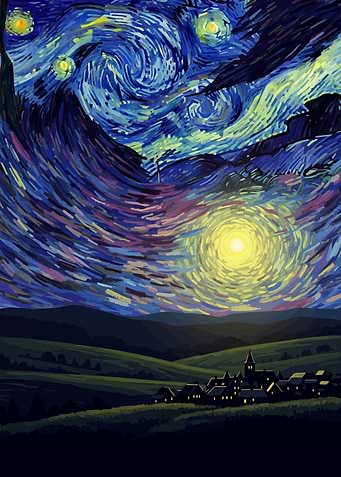 Starry Night Inspired Landscape Painting