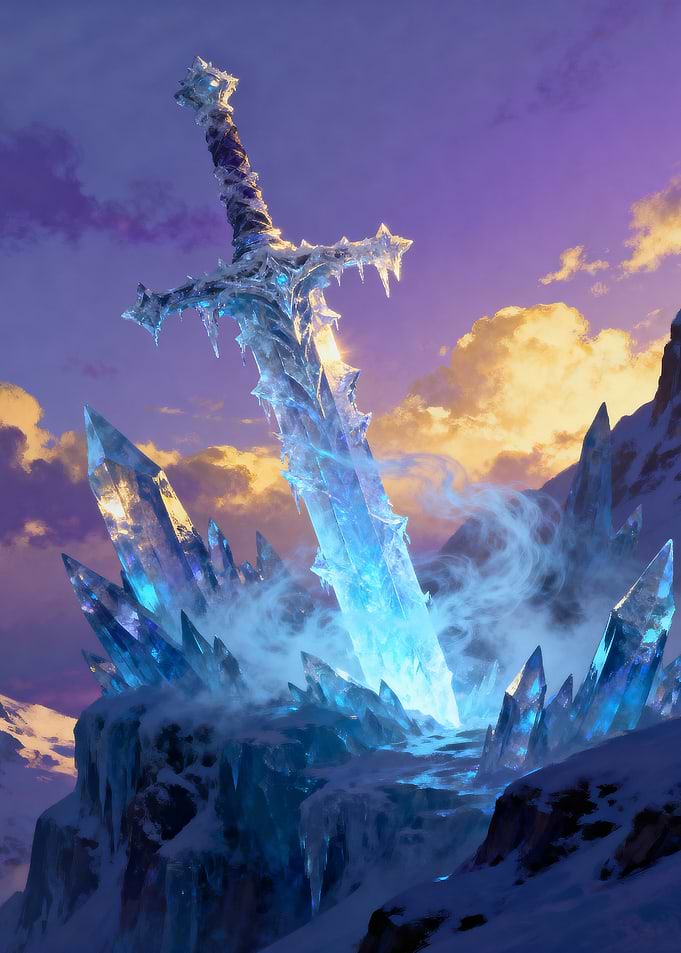 Icy Sword in Crystal Landscape