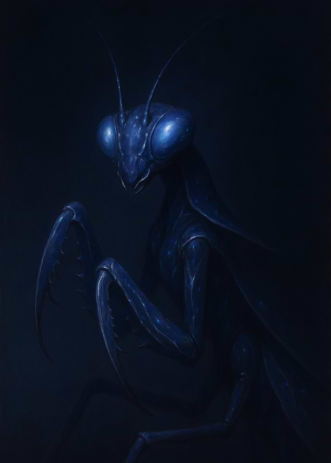 Blue Praying Mantis Portrait