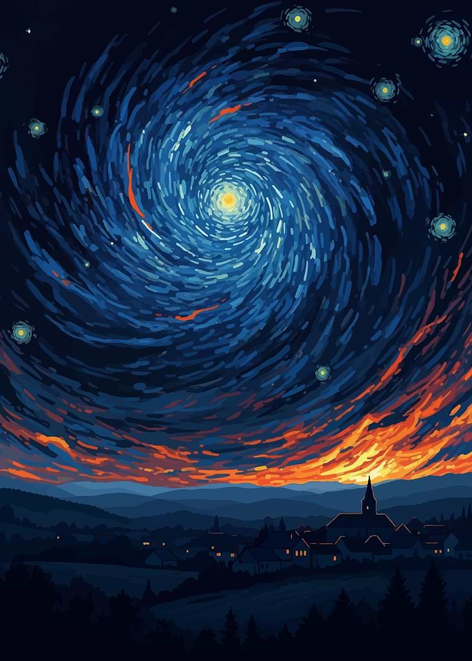 Starry Night Inspired Landscape Painting