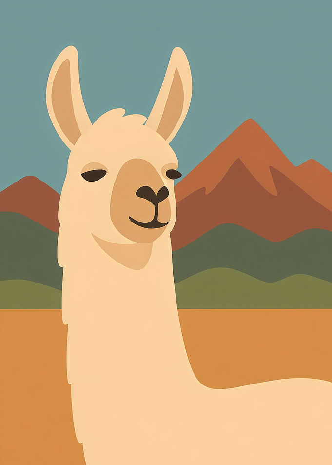 Llama Portrait in Landscape Illustration