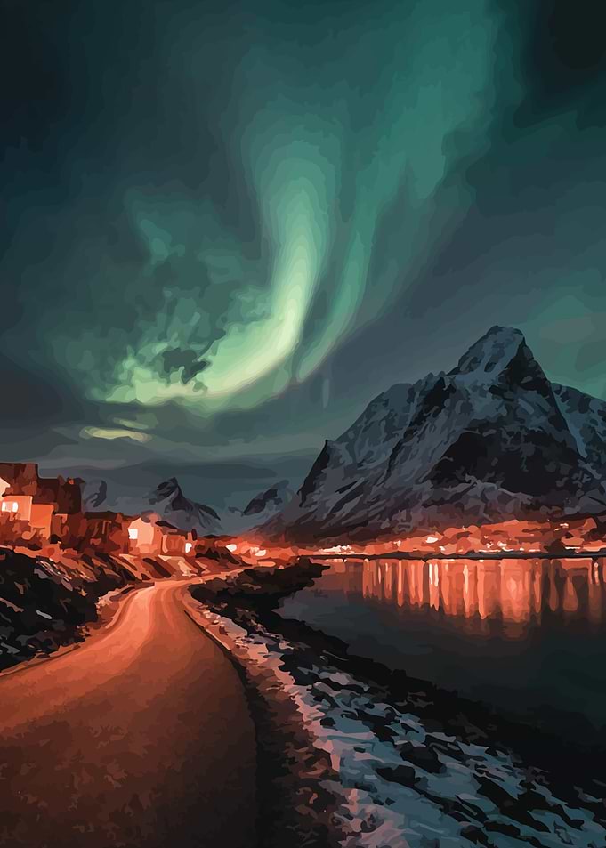Aurora Borealis over Lofoten Islands Painting