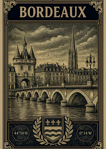 Bordeaux Cityscape Vintage Travel Poster