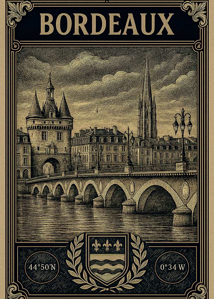 Bordeaux Cityscape Vintage Travel Poster