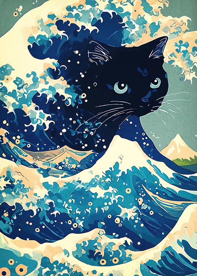 Black Cat Great Wave Parody