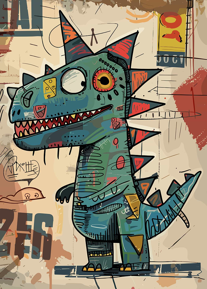 Cartoon Dinosaur with Graffiti Background
