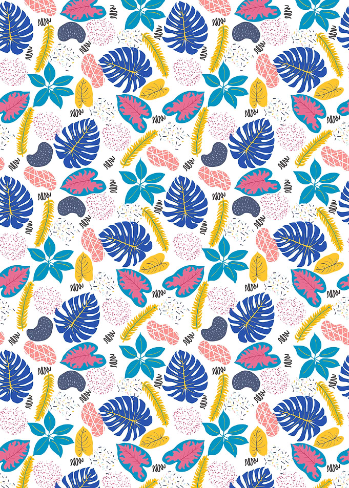 Tropical Leaves Pattern on White Background