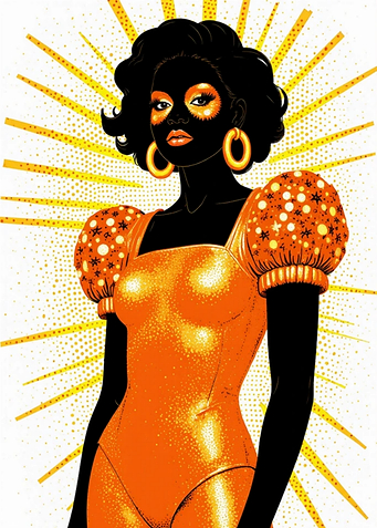 Woman in Orange Bodysuit with Starburst