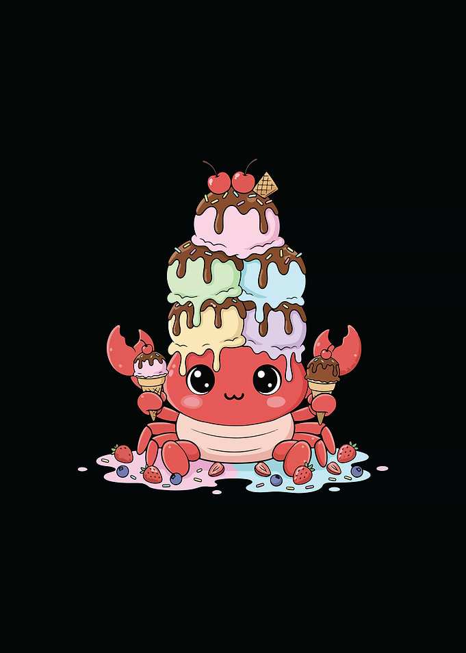 Cute Crab with Ice Cream Tower