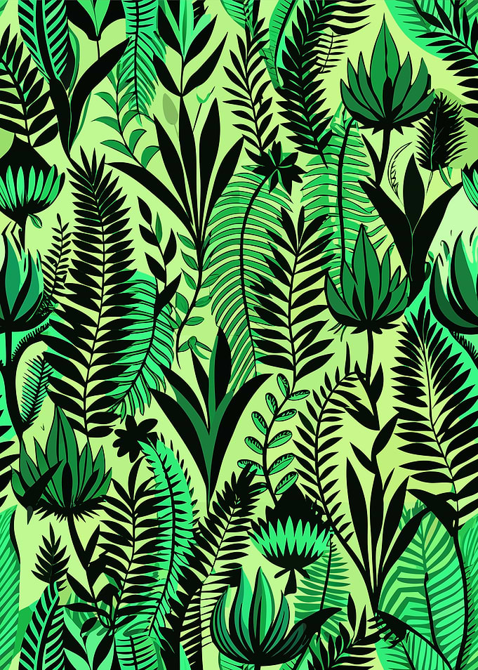 Green and Black Tropical Leaf Pattern