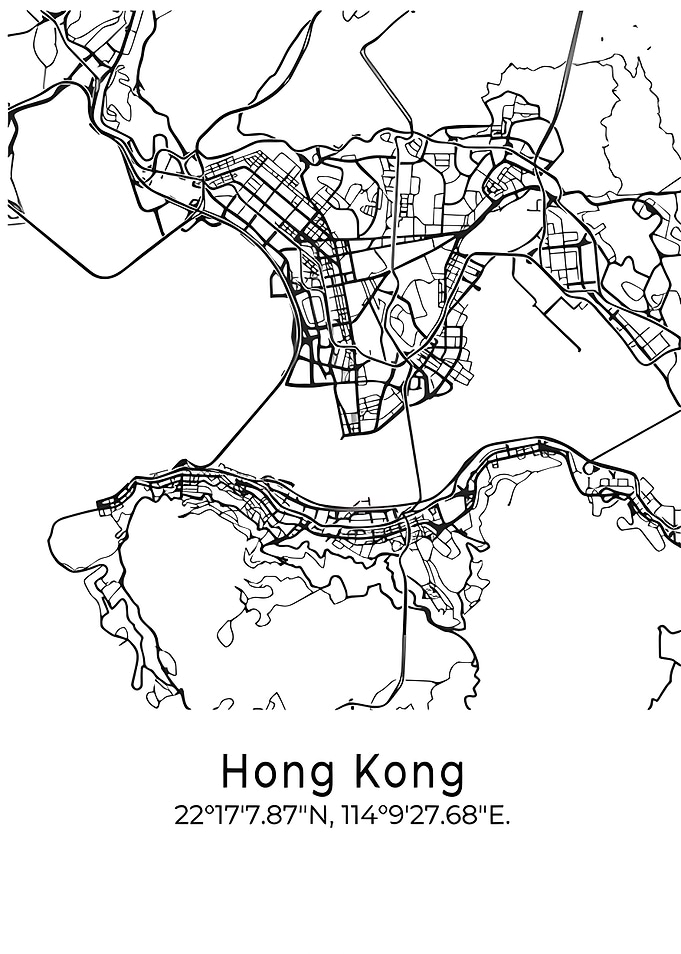 Hong Kong City Map Black and White