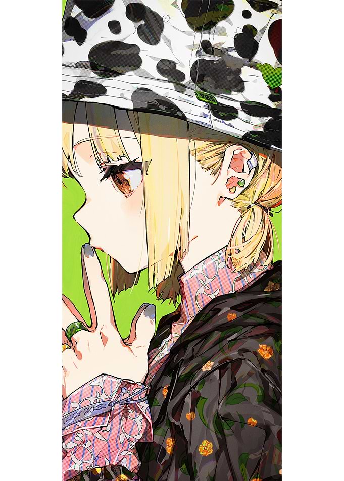 Anime Girl with Cow Print Hat
