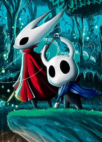 Hollow Knight characters in forest setting