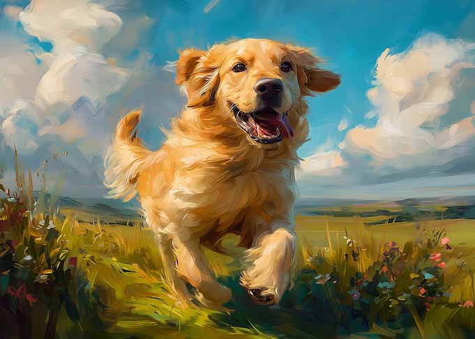Golden Retriever Running in Field Painting