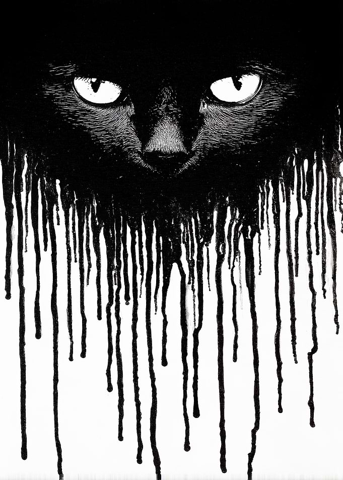Black Cat Dripping Ink Illustration