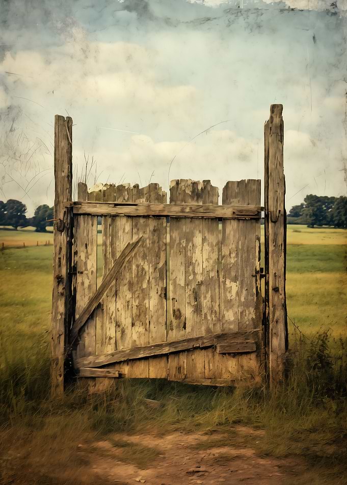 Rustic Wooden Gate in Field