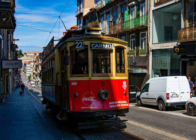 Vintage Tram in Porto, Portugal