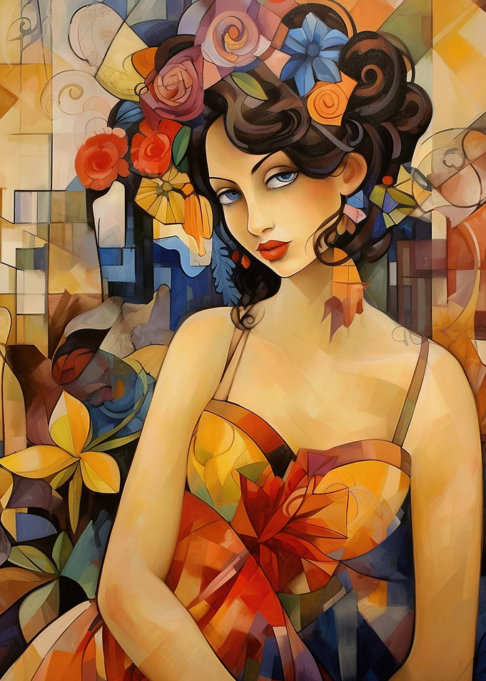 Floral Woman Portrait in Abstract Style