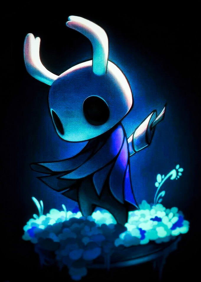 Hollow Knight character in blue light