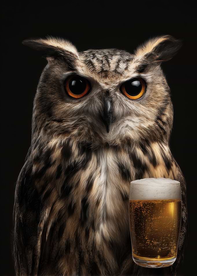 Owl with Beer Glass