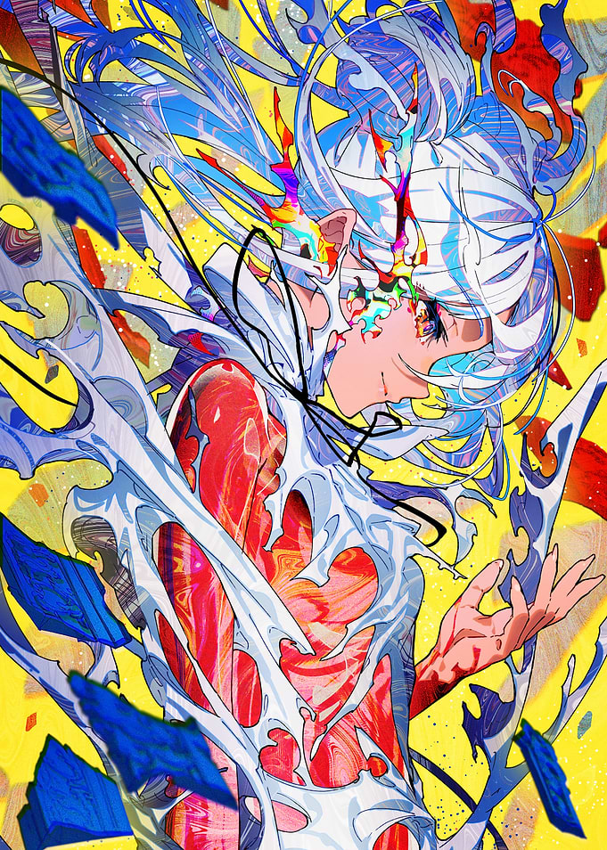 Abstract Anime Girl with Colorful Details