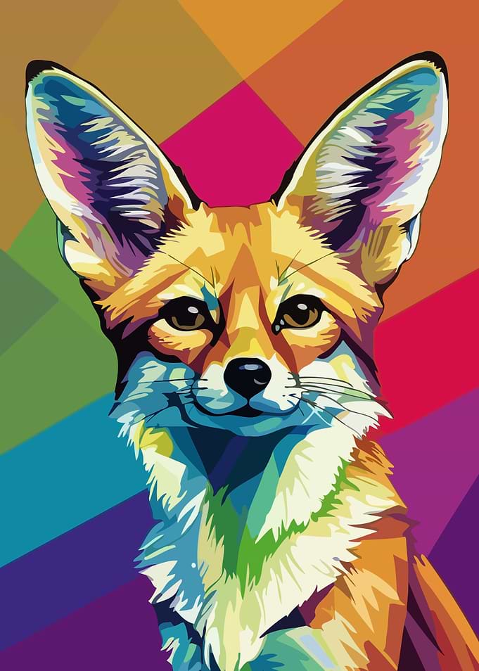 Colorful Fennec Fox Portrait Pop Art Style