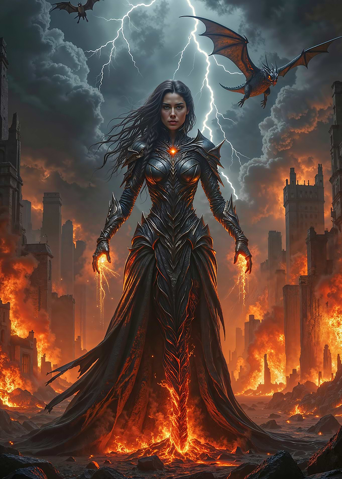 Dark Sorceress in a Burning City