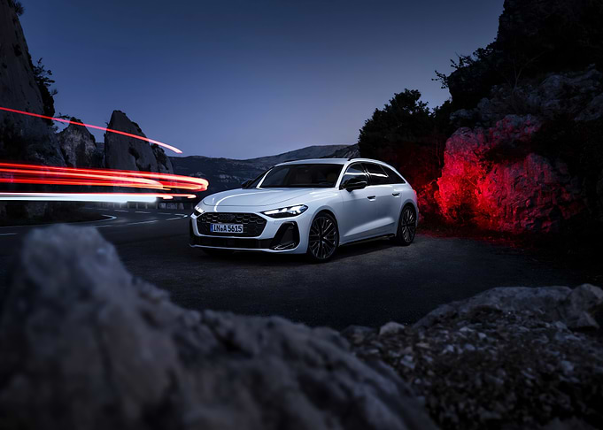White Audi A6 Avant at Night