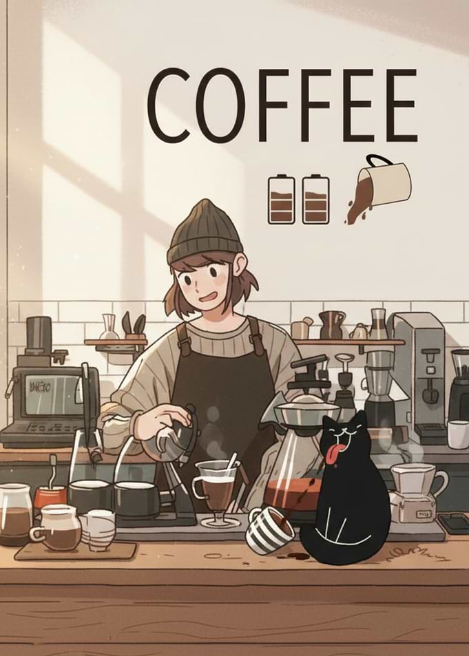 Coffee Shop Illustration with Barista