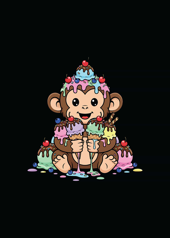 Monkey with Ice Cream Cartoon