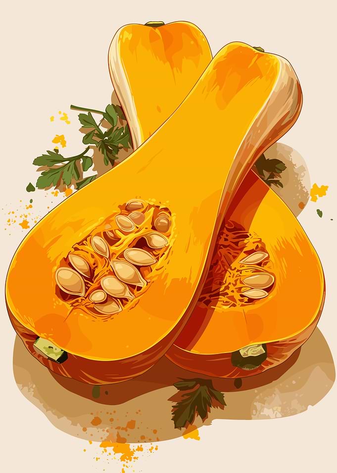 Butternut Squash Halves Illustration
