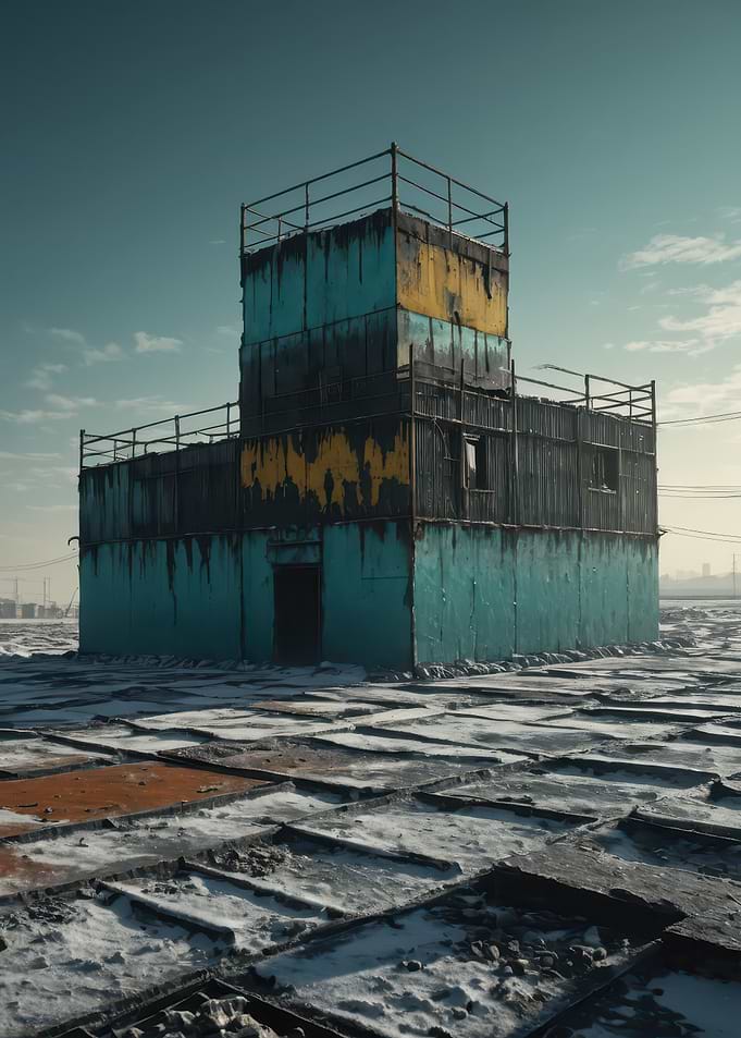 Abandoned Industrial Tower in a Snowy Wasteland